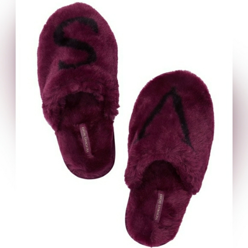 Victoria's Secret Purple Plush Slippers Open-Back